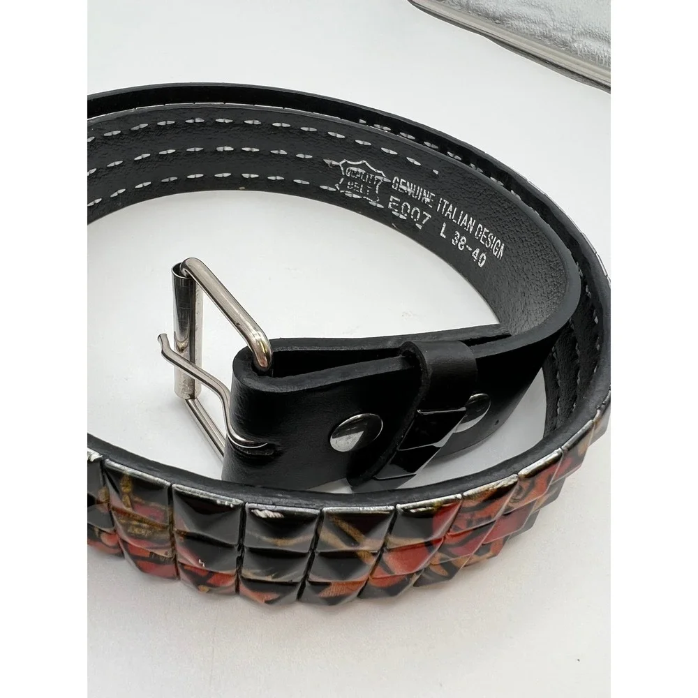Studded Punk Rock Belt Mens Large Black Red King of My Heart Italian Design